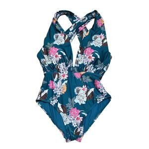 ModCloth the Lauren‎ floral cross back one piece swimsuit Size L